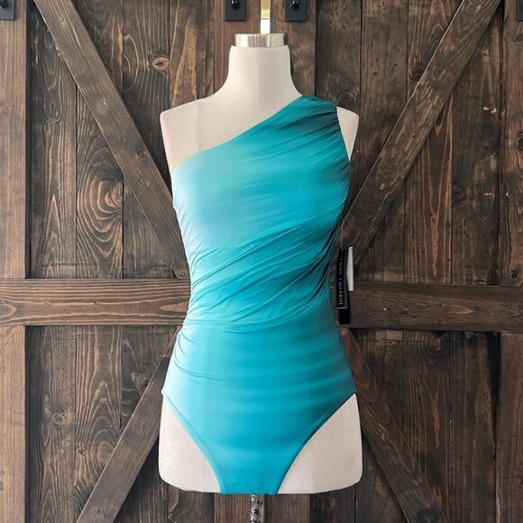 NWT La Blanca Ocean Oasis Shirred One Shoulder One Piece One-Piece - Picture 3 of 13